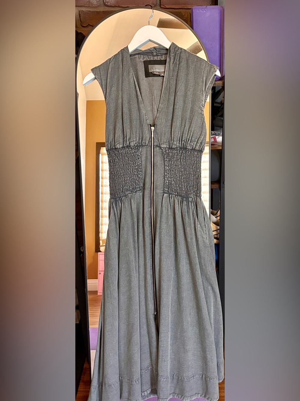 Anthropologie Steel Gray Sleeveless Zip-Front Midi Dress